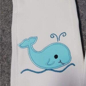 White Baby Burp Cloth with Blue Whale Embroidery